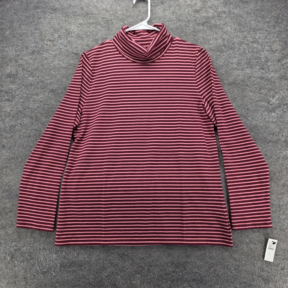 Talbots T-Shirt Womens L Multicolor Striped Turtleneck Long Sleeve Stretch